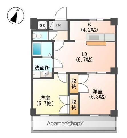 ルミナスハイム羽浦(2LDK/1階)の間取り写真