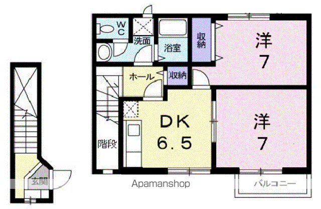 シャン.ド.フルール(2DK/2階)の間取り写真
