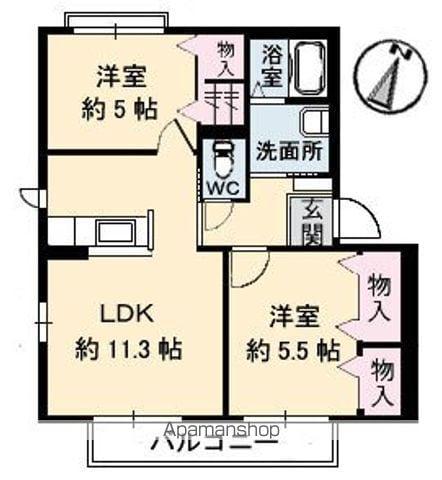 ボナール上安A棟(2LDK/2階)の間取り写真
