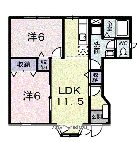 クレセント新町Ⅱ(2LDK/1階)の間取り写真