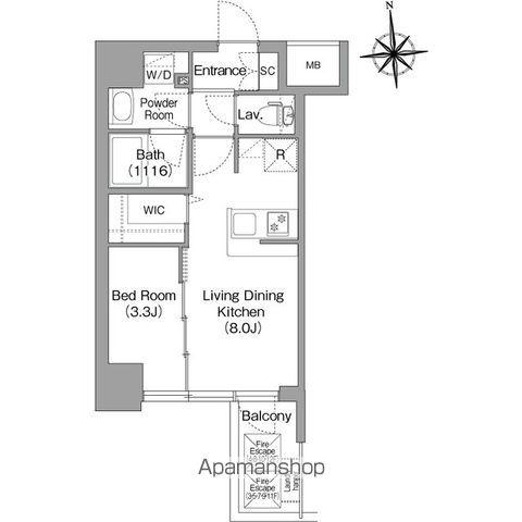 コンフォリア・リヴ桜川ソルテラス(1LDK/3階)の間取り写真
