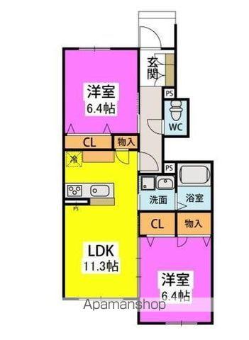 サンライズ桧原(2LDK/1階)の間取り写真