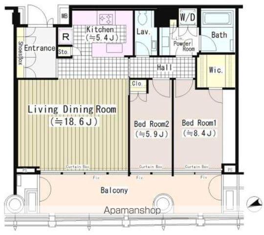 虎ノ門ヒルズレジデンス(2LDK/43階)の間取り写真
