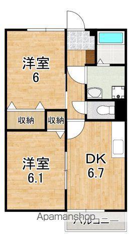 サンハイツ加茂(2DK/2階)の間取り写真