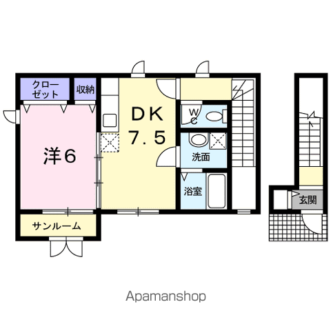 ル・シェモア(1DK/2階)の間取り写真