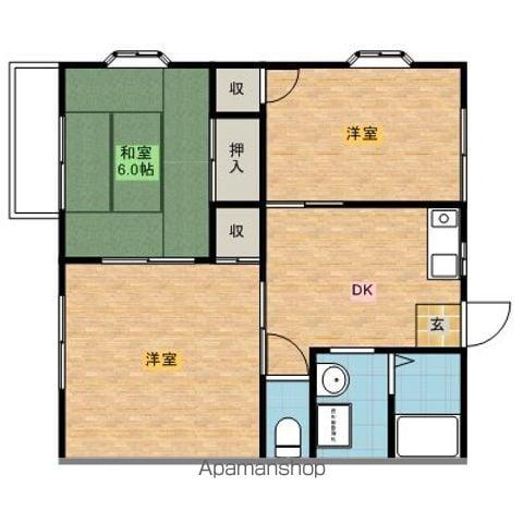 パインハイツ高橋(3DK/2階)の間取り写真