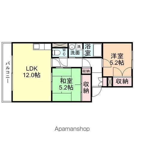 シャトー粟島(2LDK/3階)の間取り写真