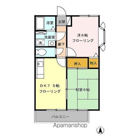 ジュネスハイムⅠ・Ⅱ(2DK/1階)の間取り写真