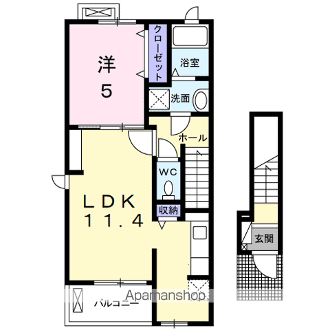 名鉄犬山線 江南駅(愛知) 徒歩23分 2階建 築5年(1LDK/2階)の間取り写真
