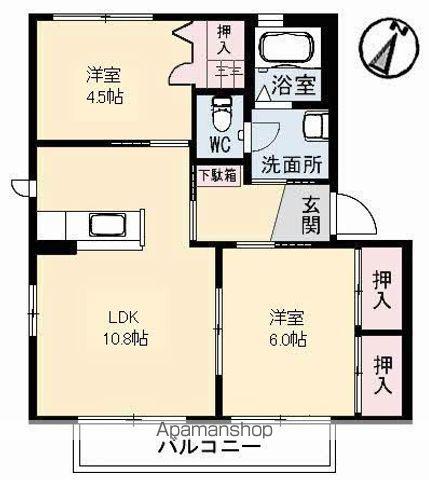 ハミングバード G棟(2LDK/2階)の間取り写真