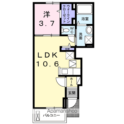 グランシャリオ東鳴水Ⅱ(1LDK/1階)の間取り写真