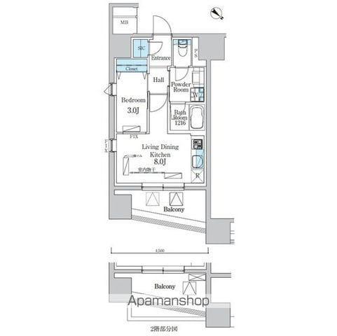 デュオフラッツ池尻大橋(1LDK/8階)の間取り写真