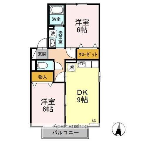 ハーヴェスト・パークA/B/C(2DK/2階)の間取り写真