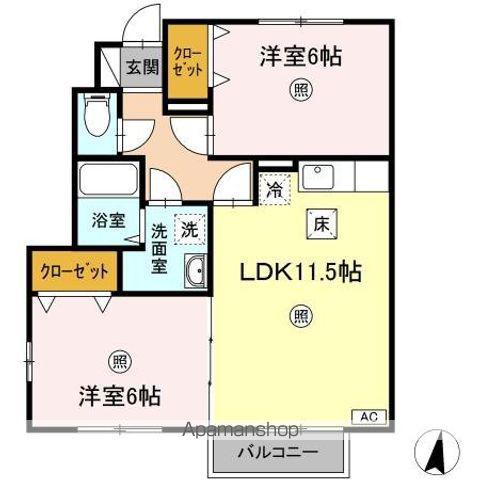 アンビックス利府 弐番館(2LDK/1階)の間取り写真