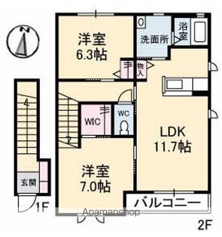 沢井手フラッツ(2LDK/2階)の間取り写真