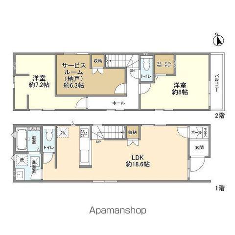 千葉都市モノレール 千城台駅 徒歩12分 2階建 築1年(2SLDK)の間取り写真