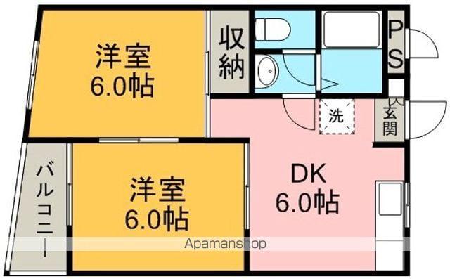 八高線 毛呂駅 徒歩3分 3階建 築36年(2DK/2階)の間取り写真