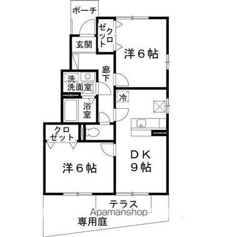 エリシオン日高E棟(2DK/1階)の間取り写真