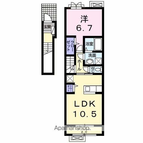 カサフェリスB(1LDK/2階)の間取り写真