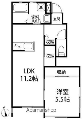 ベルリード東海神D棟(1LDK/1階)の間取り写真