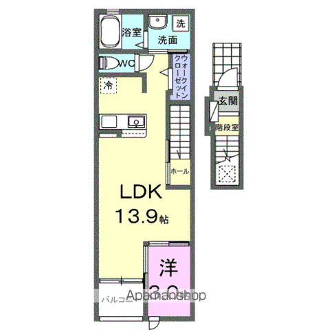 ビューシティ泉Ⅱ(1LDK/2階)の間取り写真