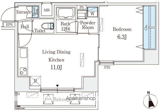 クラリティア浅草(1LDK/4階)の間取り写真