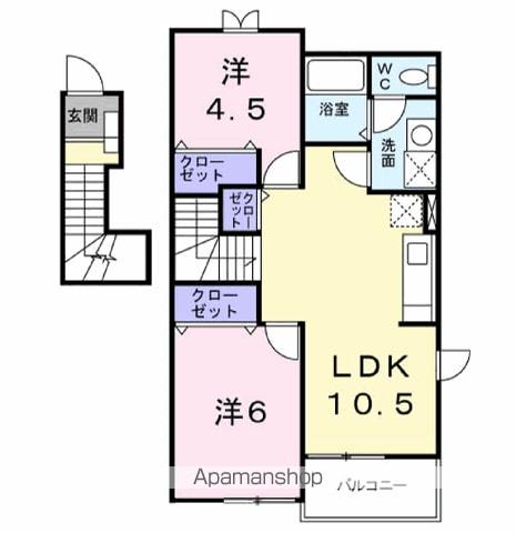 ヒルサイド(2LDK/2階)の間取り写真