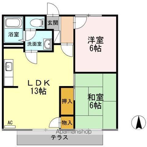 リビエールアンB棟(2LDK/1階)の間取り写真