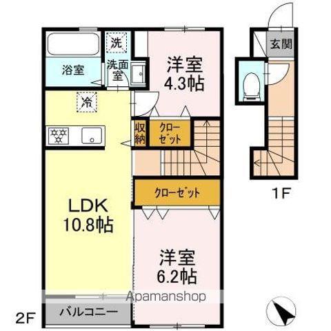 フランネル多賀城(2LDK/2階)の間取り写真