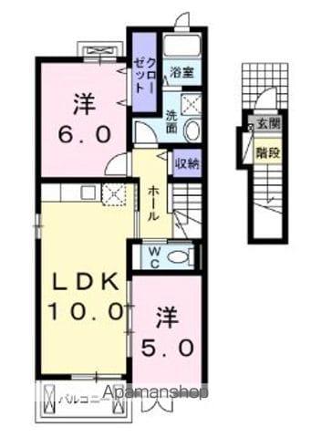 ストーン・リヴァー下柏(2LDK/2階)の間取り写真