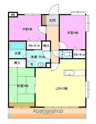 アペリオ・ワン(3LDK/3階)の間取り写真