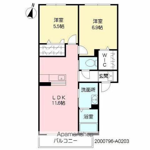 サンアベニュー葛原Ⅱ(2LDK/2階)の間取り写真
