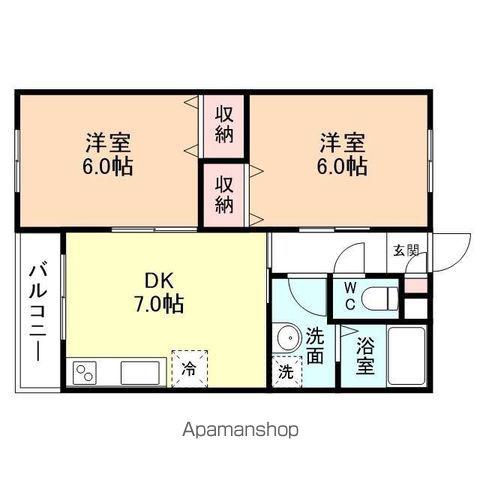 パラッツオ植木C(2DK/2階)の間取り写真