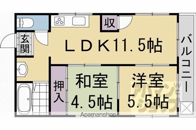 ハイツ油小路(2LDK/4階)の間取り写真