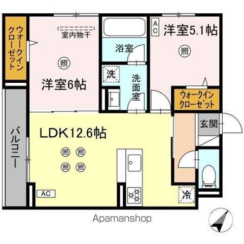 D-ROOM板付(2LDK/3階)の間取り写真