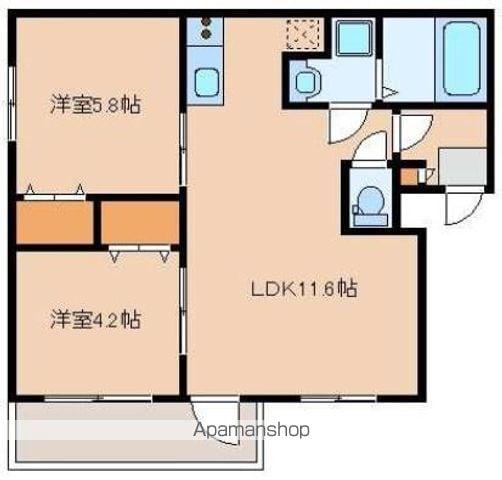 クレオン香椎花園前(2LDK/1階)の間取り写真