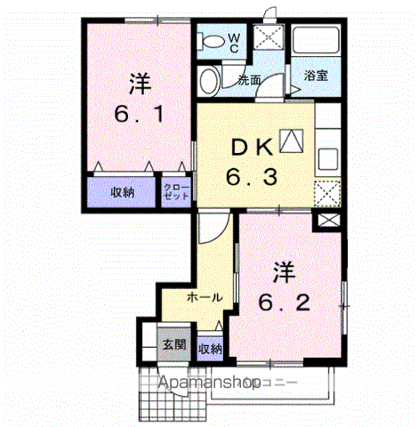 ステイブル(2DK/1階)の間取り写真
