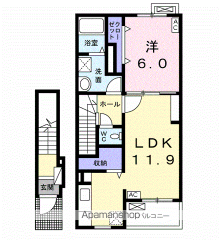 オリーブNJ(1LDK/2階)の間取り写真