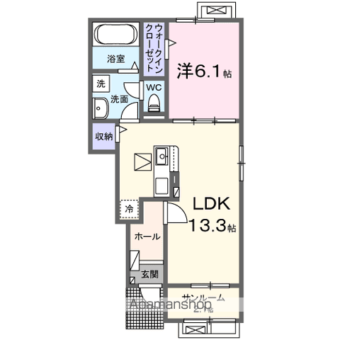 ハピネス落合A(1LDK/1階)の間取り写真