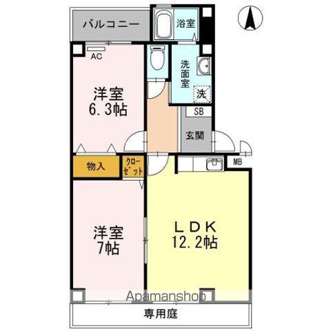 TWIN CASA Ⅱ棟(2LDK/1階)の間取り写真