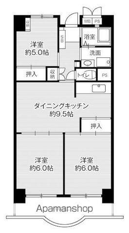 ビレッジハウス浜松タワー1号棟(3DK/13階)の間取り写真