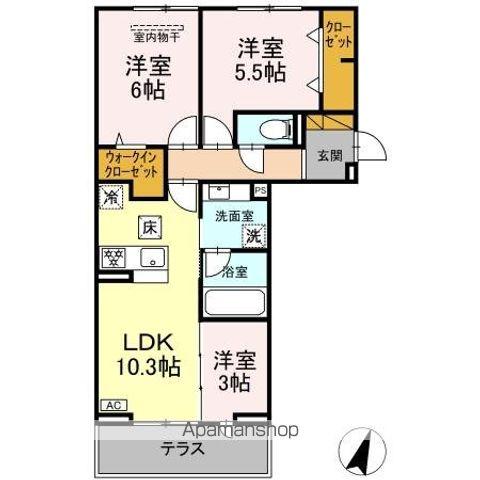 リシェスみのり台 A・B・C A棟(3LDK/1階)の間取り写真