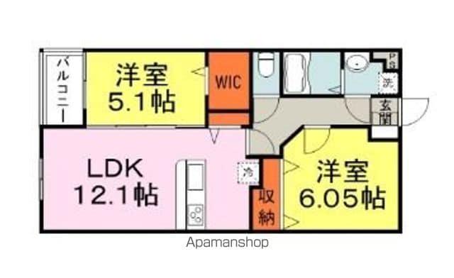 プランドール御井神道(2LDK/5階)の間取り写真