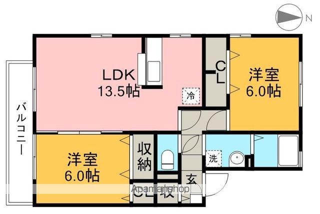 カーサ クレールB棟(2LDK/1階)の間取り写真