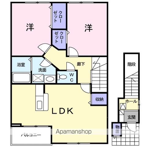 ソレアード・ヒル(2LDK/2階)の間取り写真