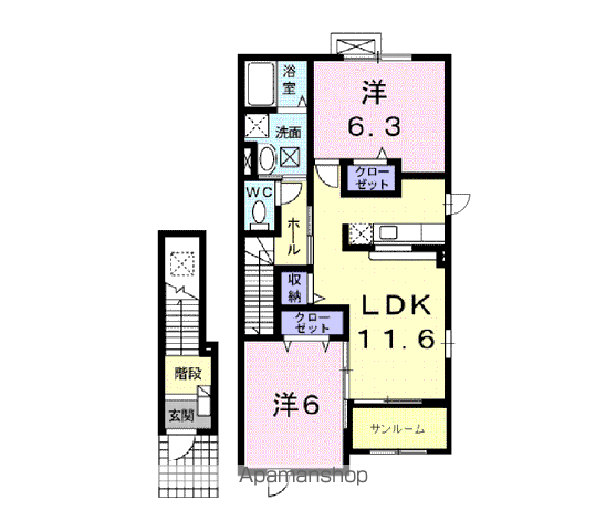 サンリットフジⅡ(2LDK/2階)の間取り写真