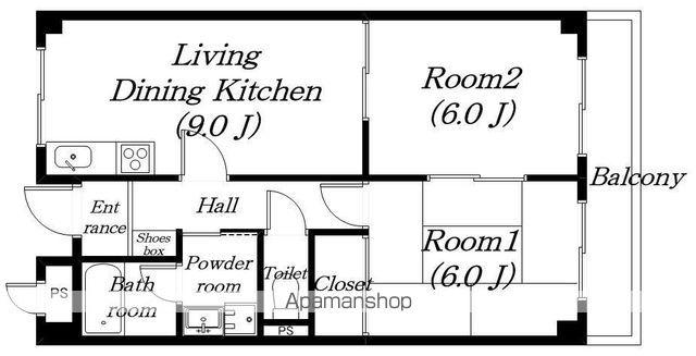アドニス大崎(2DK/2階)の間取り写真