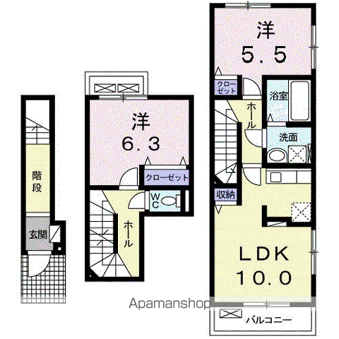 カーサドルチェⅢ(2LDK/2階)の間取り写真