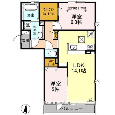 ロイジェントパークスレイクタウンⅢC(2LDK/1階)の間取り写真