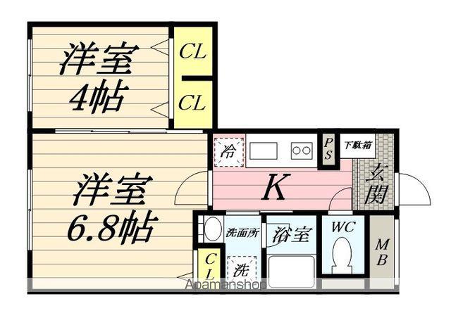 グランツァイト八幡(2K/2階)の間取り写真